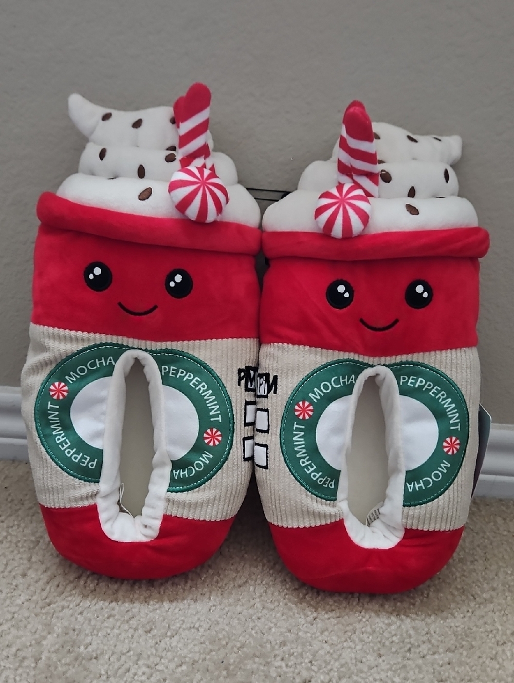Peppermint Mocha Holiday Slipper Boots - Red & White